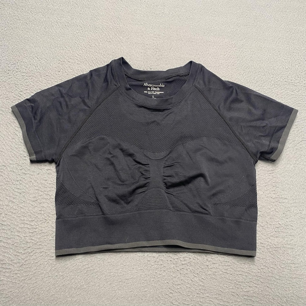 Abercrombie & Fitch Shirt Womens Large Gray Cropped Short Sleeve Stretch Gym